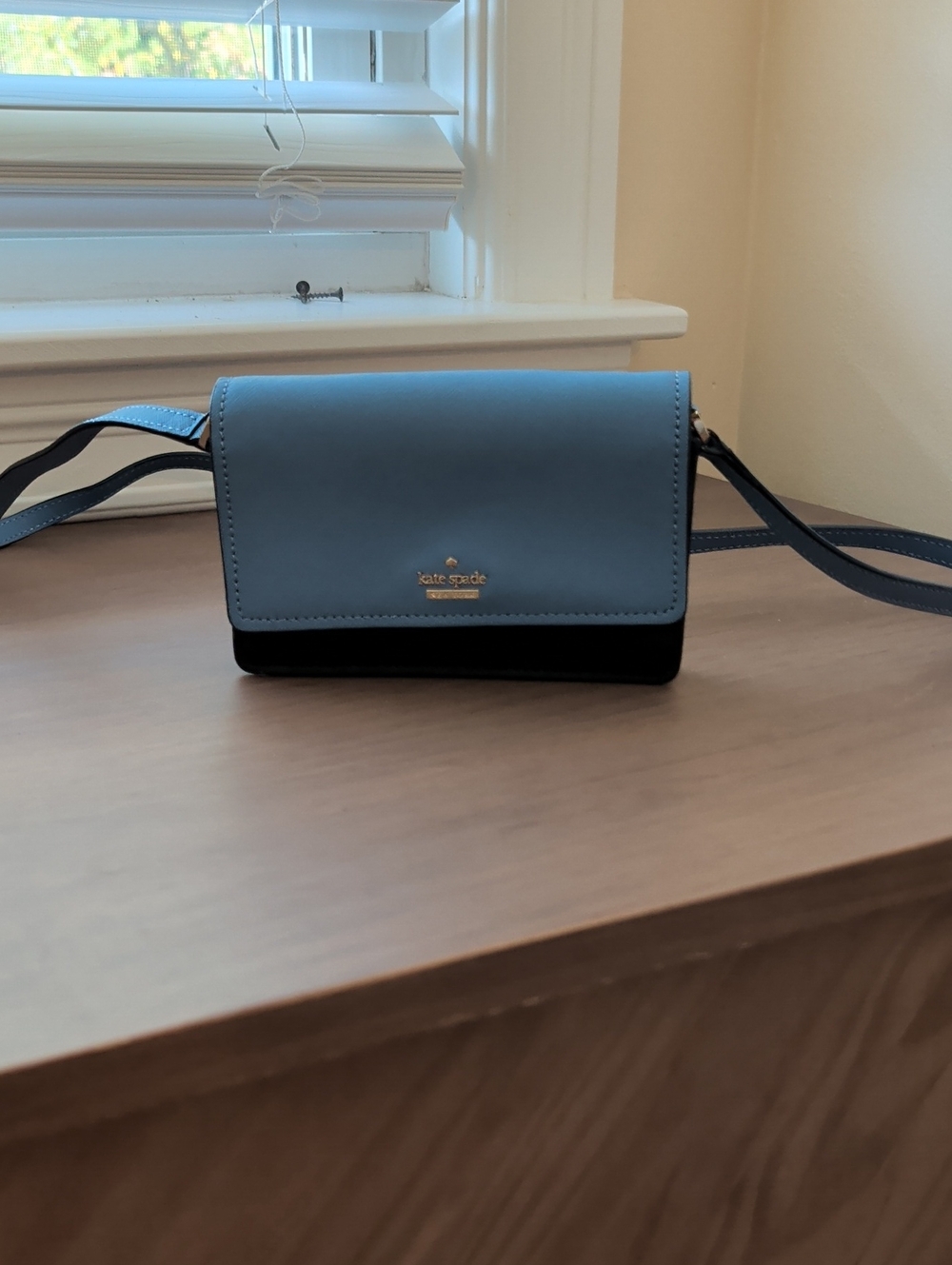 kate spade Blue and Black Leather Crossbody with Gold Logo